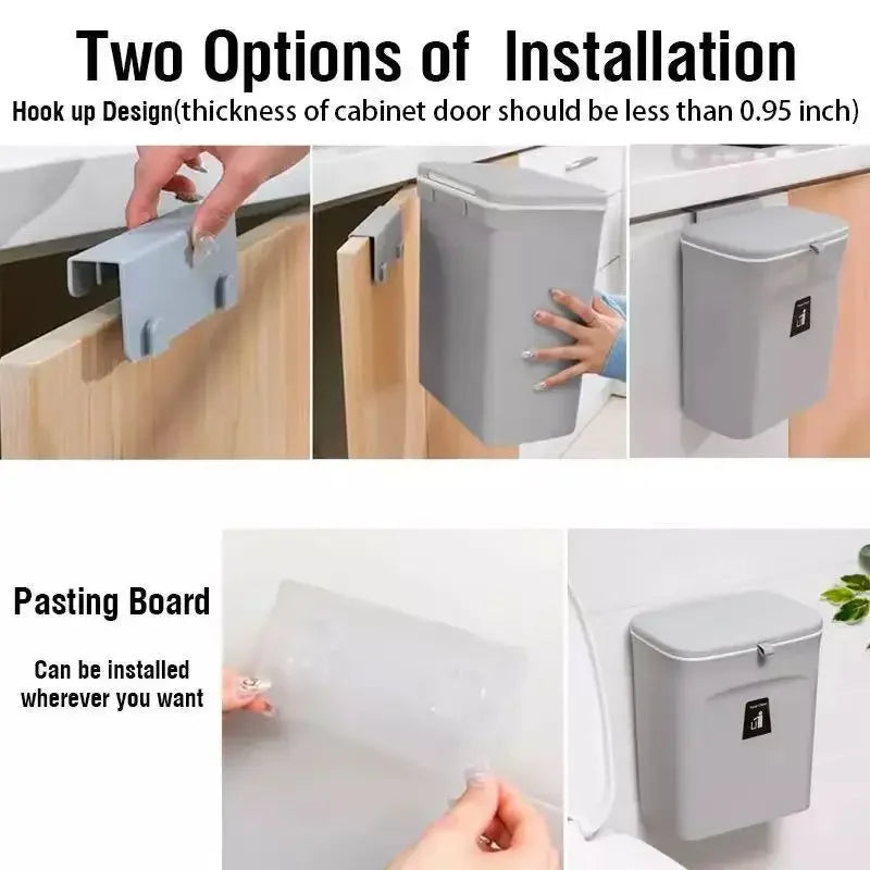 7/9L Bathroom Trash Can with Lid Garbage Bag Wall Mounted Toilet Wastebasket Kitchen Hanging Trash Bin Trash Can Kitchen