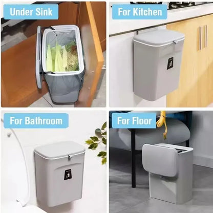 7/9L Bathroom Trash Can with Lid Garbage Bag Wall Mounted Toilet Wastebasket Kitchen Hanging Trash Bin Trash Can Kitchen