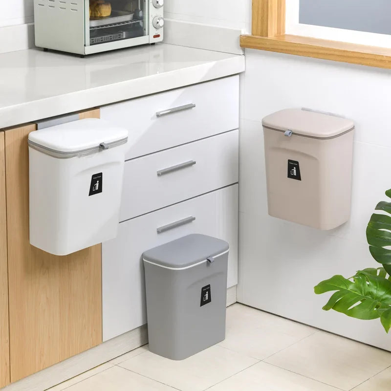 7/9L Bathroom Trash Can with Lid Garbage Bag Wall Mounted Toilet Wastebasket Kitchen Hanging Trash Bin Trash Can Kitchen